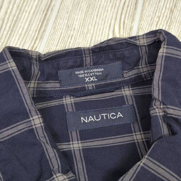 Nautica Mens Size XXL Button Front Shirt Blue Plaid Long Sleeve 100% Cotton - Picture 4 of 4